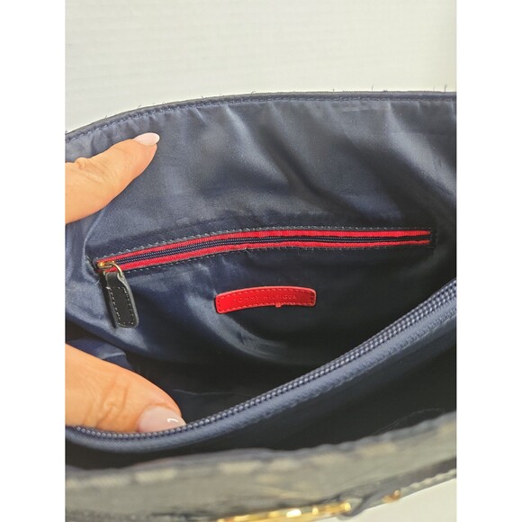 Tommy Hilfiger Black Handbag Purse TH Print Gold Hardware faux leather trim EUC - Picture 7 of 10